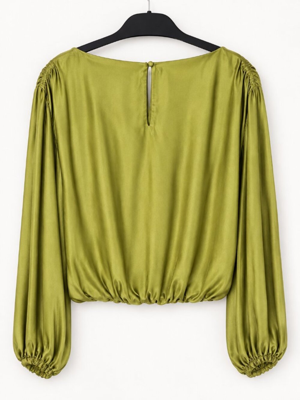 Anthropologie Olive Green Satin Blouson Sleeve Blouse, Size XXS - Picture 3 of 12